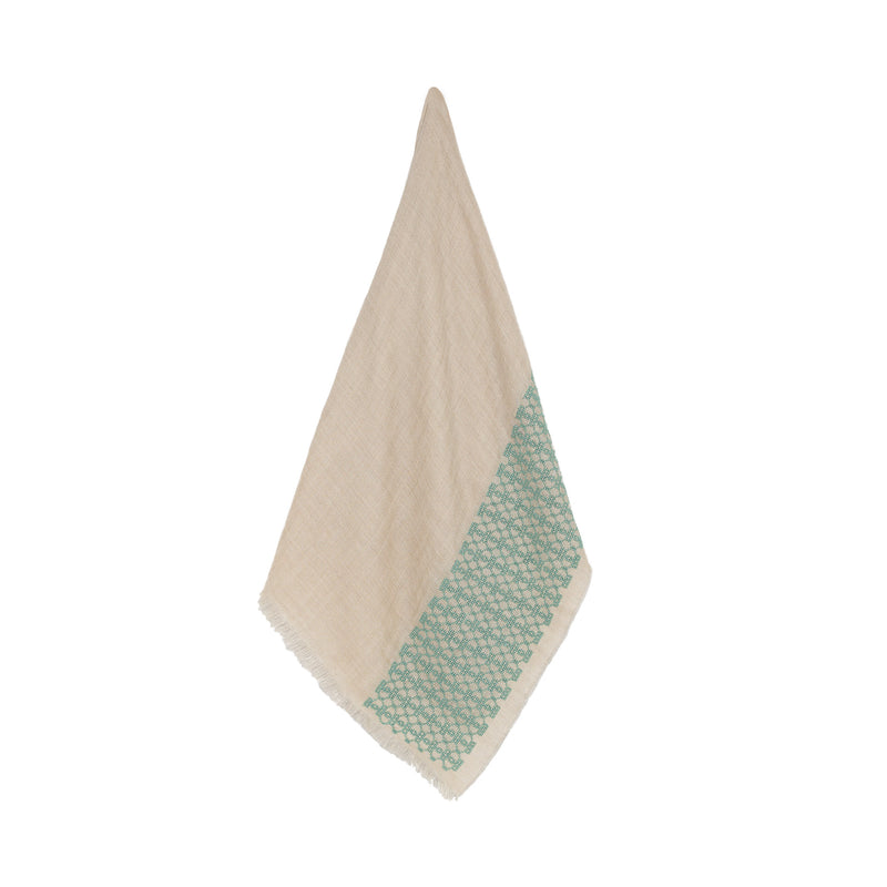 BEIGE CASHMERE & SILK SHAWL AQUA GREEN BEEHIVE