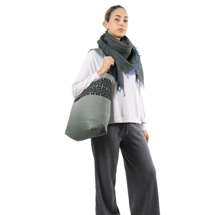 KHAKI CANVAS BAG BLACK SINEAD