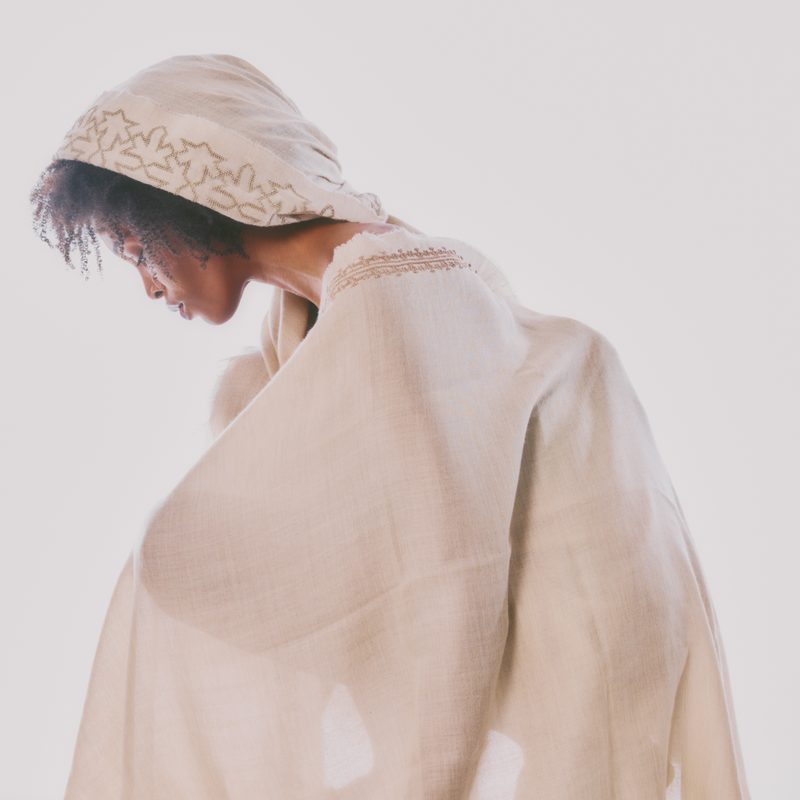 BEIGE CASHMERE & SILK SHAWL HAZEL IBRAHIM
