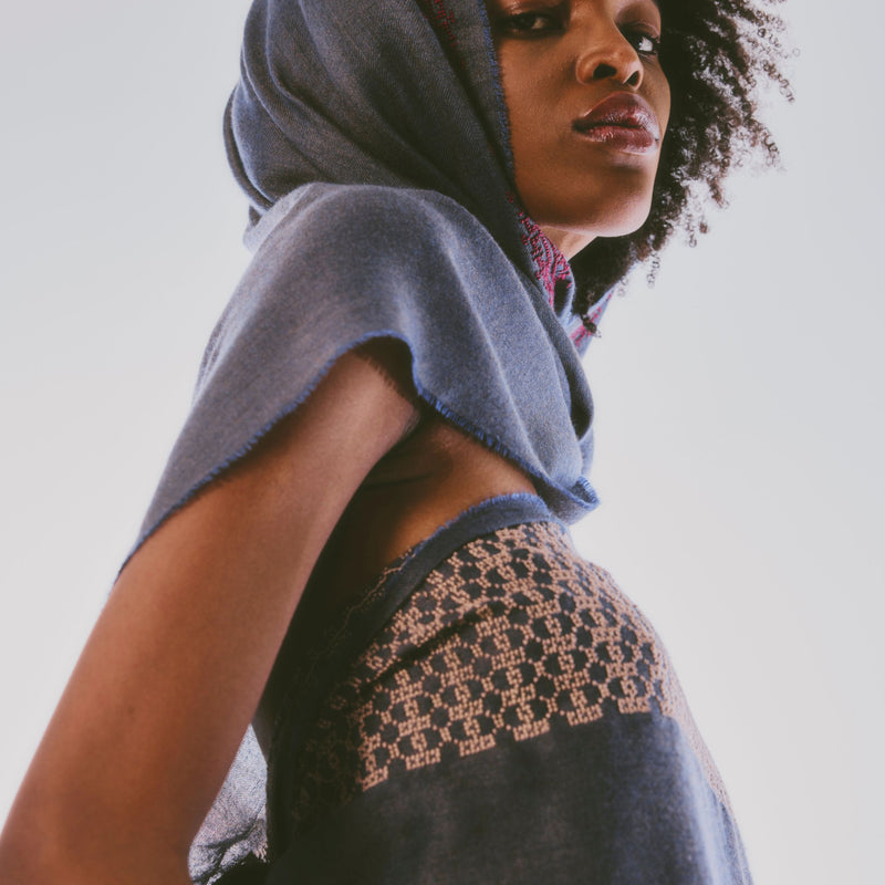 BLUE CASHMERE & SILK SHAWL ANTIQUE PINK SULTAN HAN