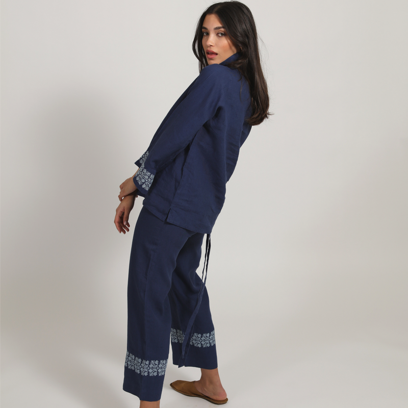 INDIGO BLUE LINEN PALAZZO PANTS | SINEAD