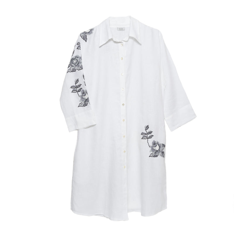 WHITE LINEN SHIRT DRESS STORM GRAY HANA ROSE
