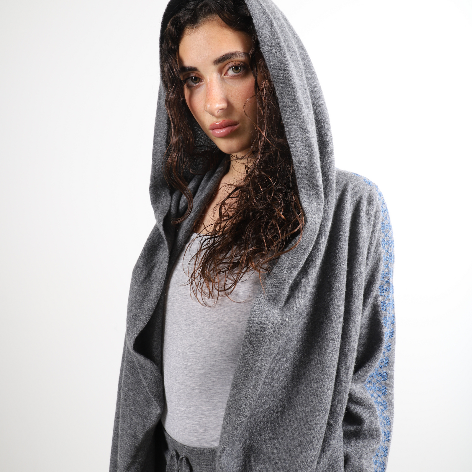 Gray top cashmere hoodie