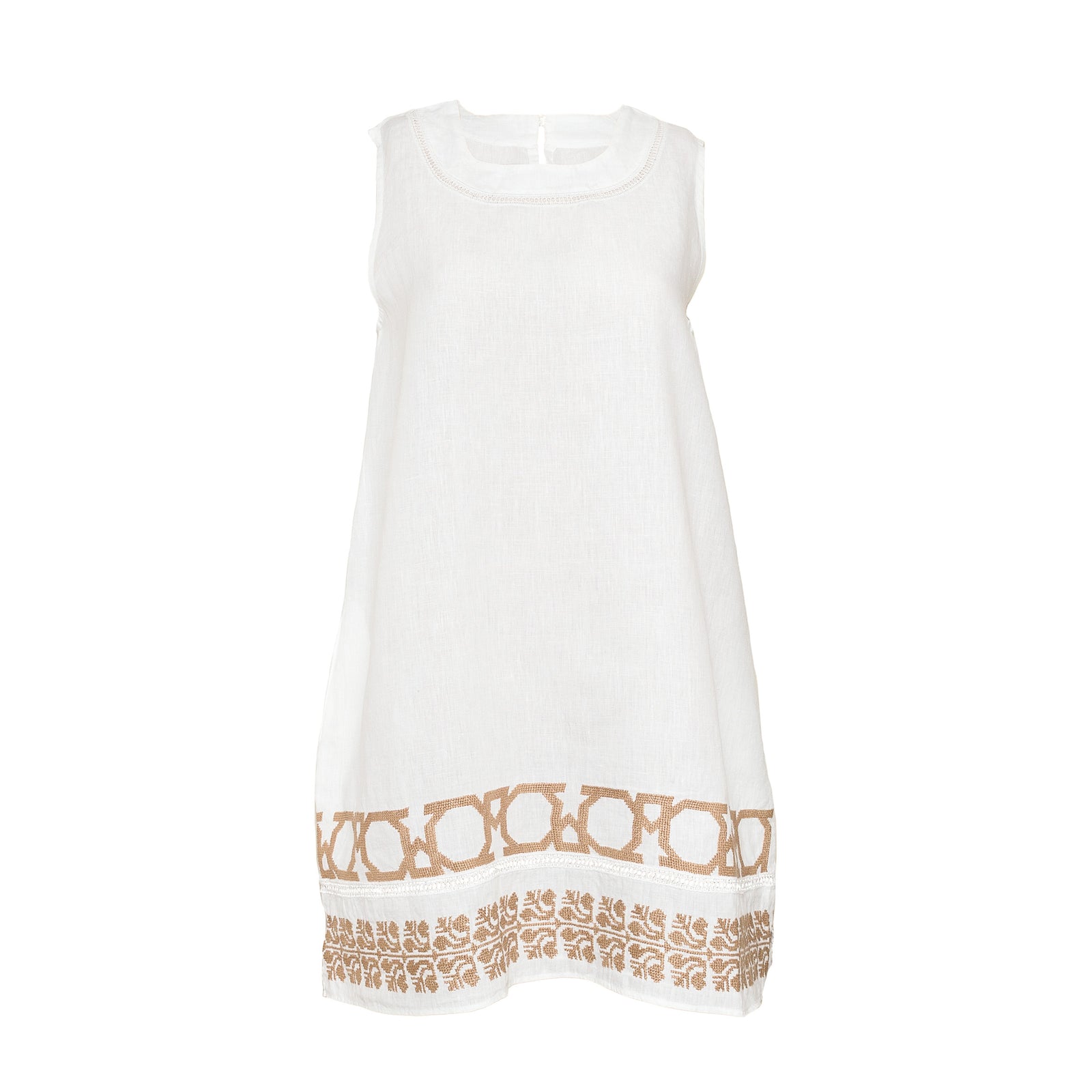 WHITE SHORT LINEN SLEEVELESS DRESS | BEIGE SINEAD & AL QUDS