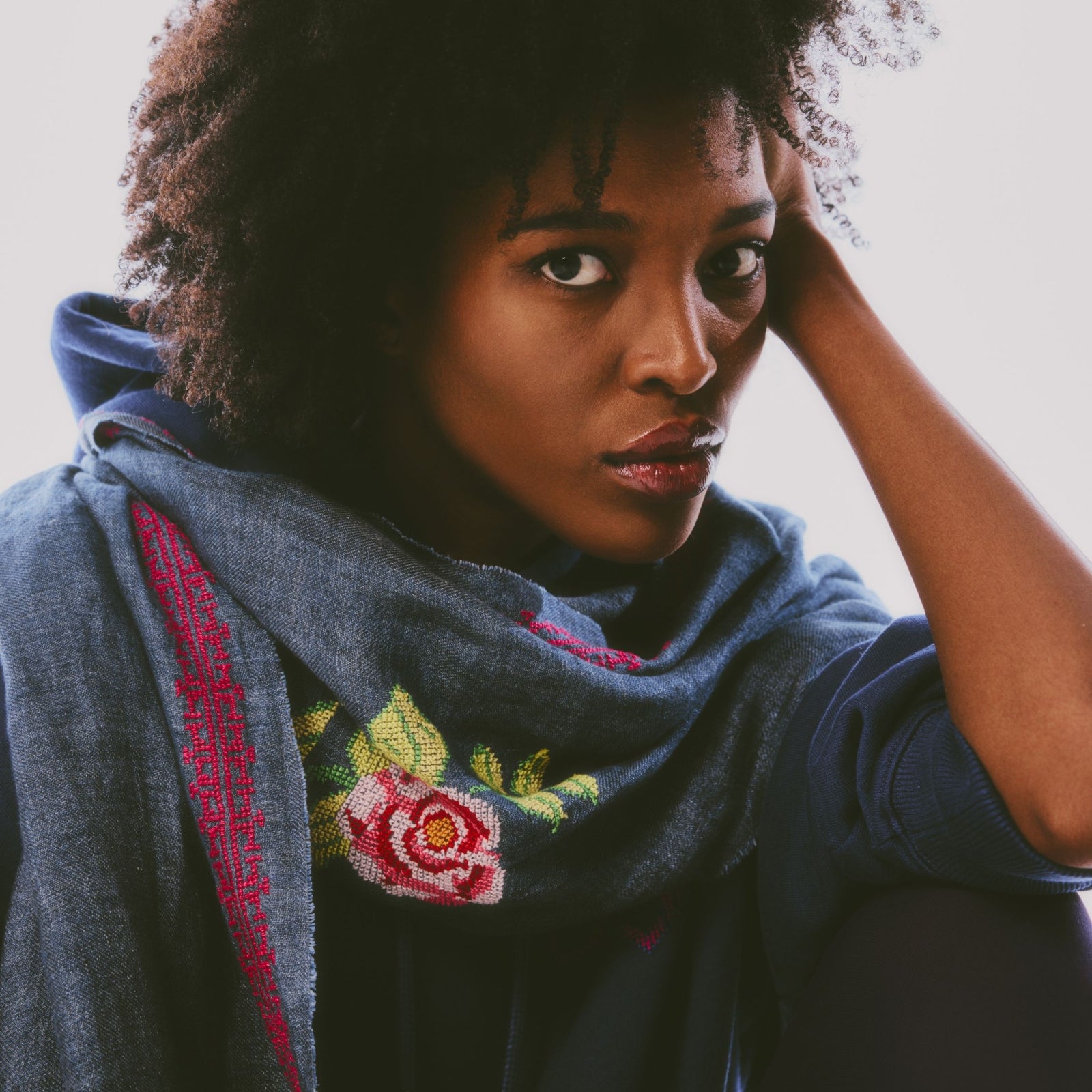 BLUE LINEN SHAWL IBRAHIM + HANA ROSE