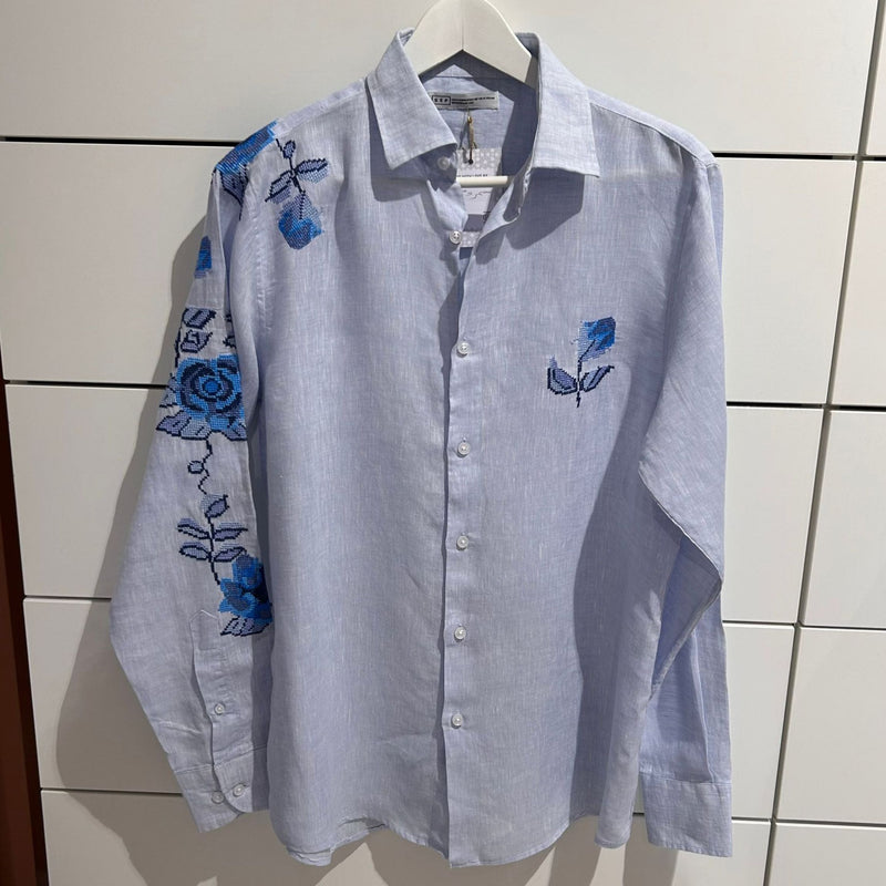 BLUE LINEN SHIRT HANA ROSE