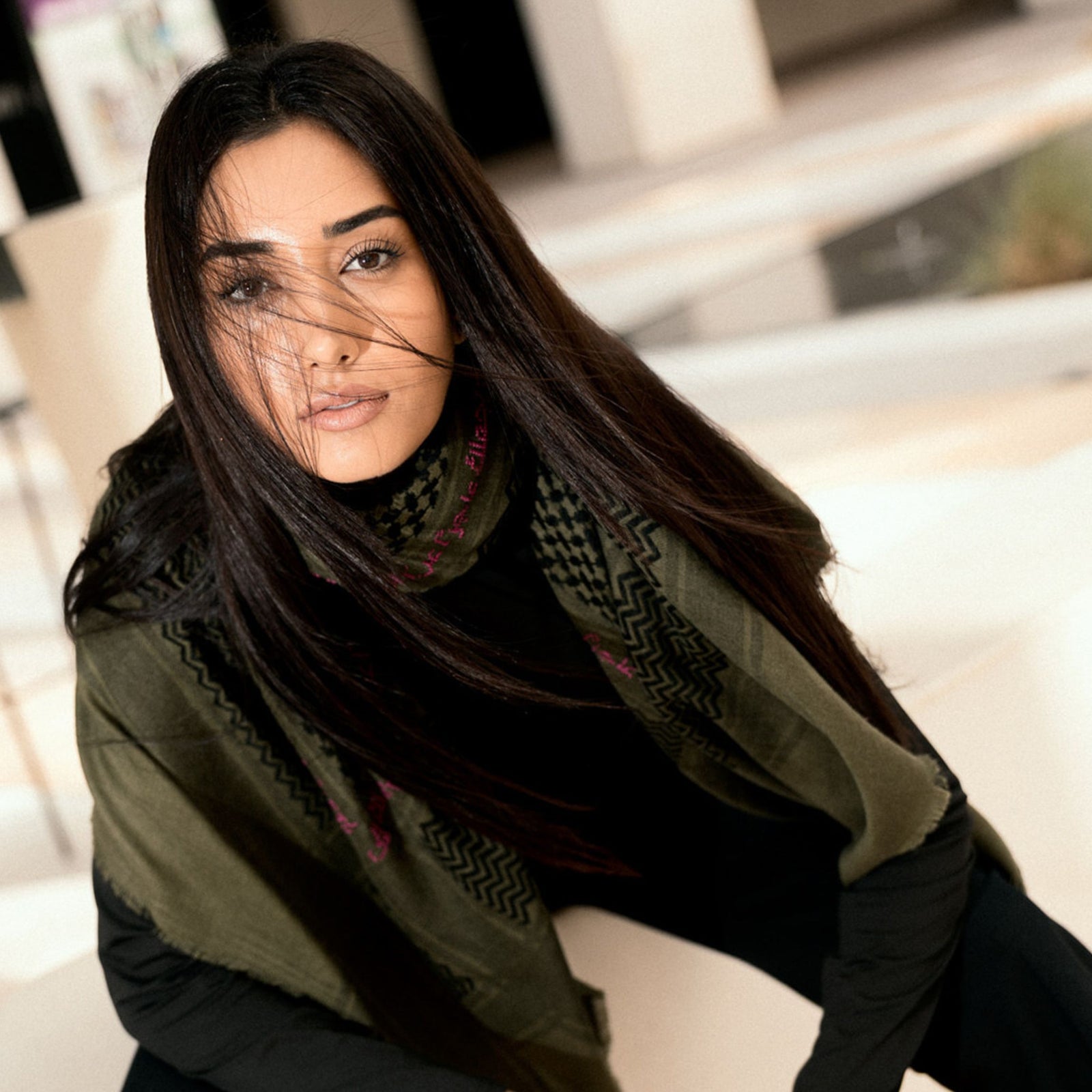 KHAKI MERINO WOOL & SILK IBN BATTUTA KEFFIYEH