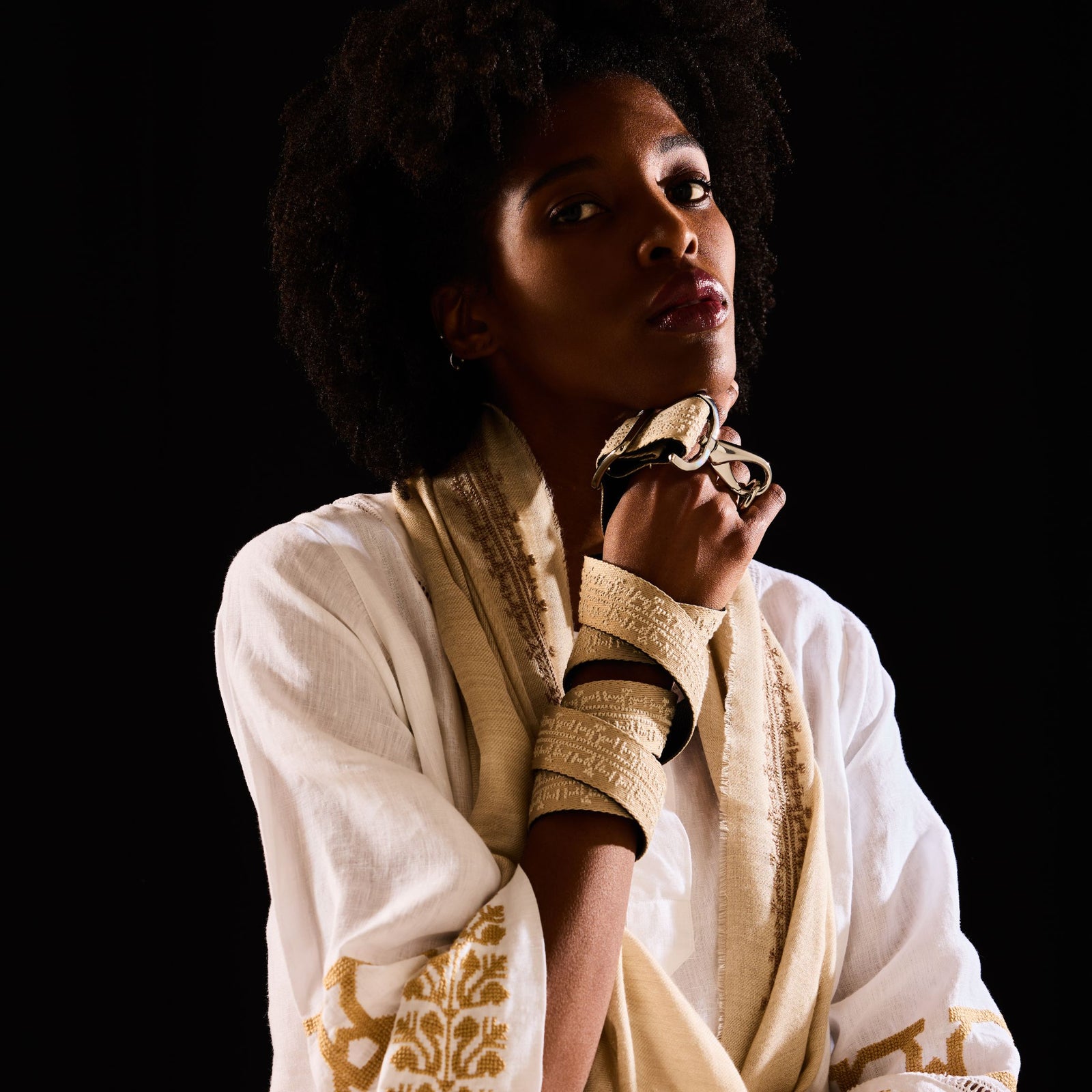 BEIGE CASHMERE & SILK SHAWL HAZEL IBRAHIM