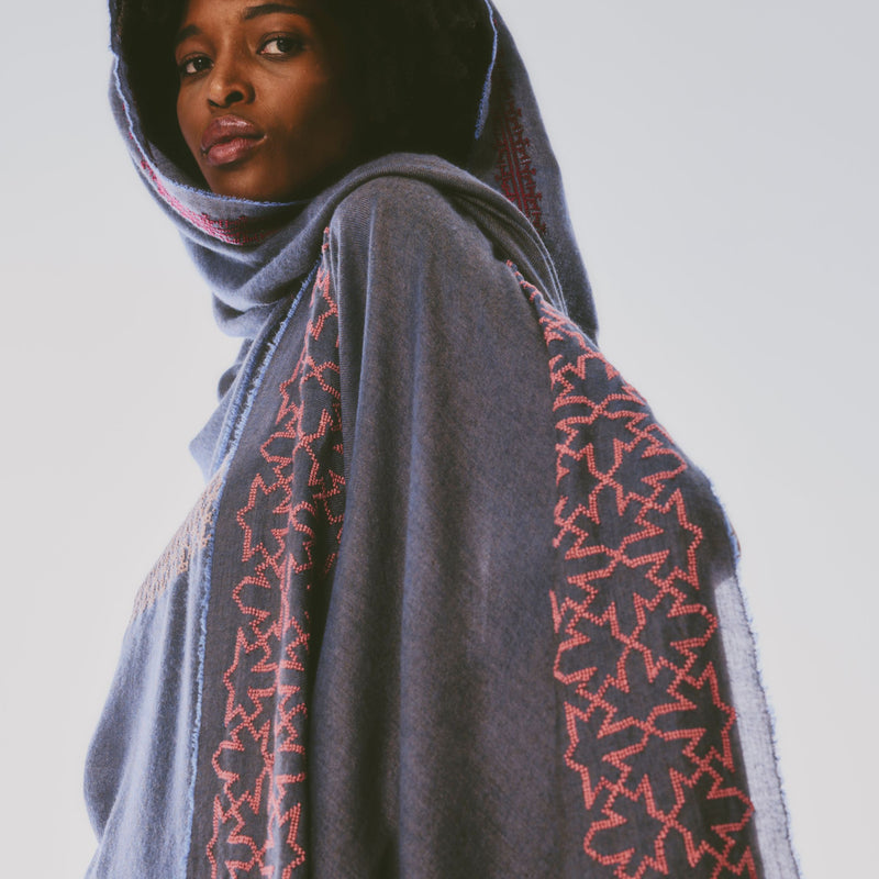 BLUE CASHMERE & SILK SHAWL ANTIQUE PINK SULTAN HAN