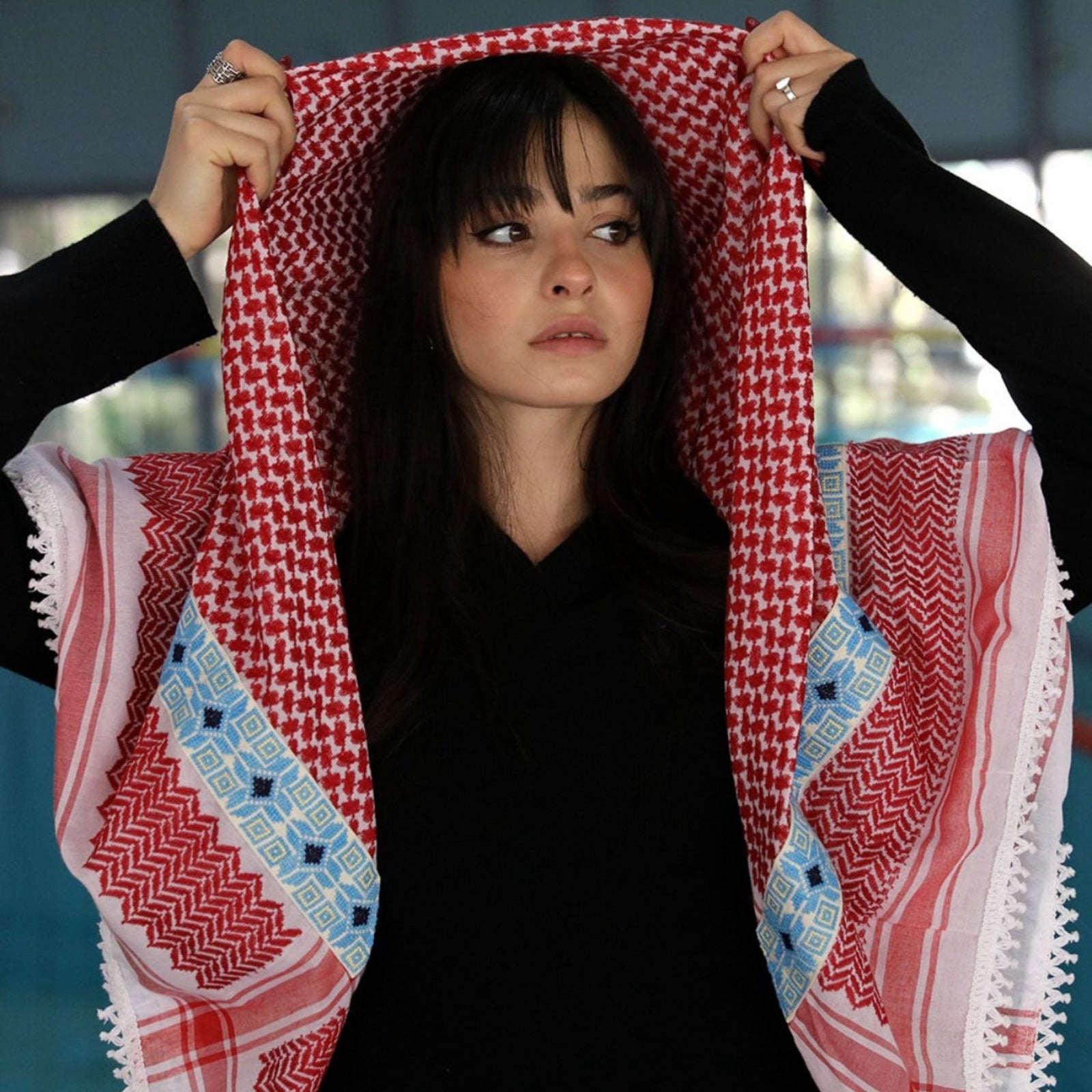 LINDA RED & WHITE CROSS KEFFIYEH