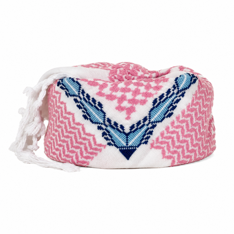 MAY PINK & WHITE BLUE FLAME COTTON KEFFIYEH