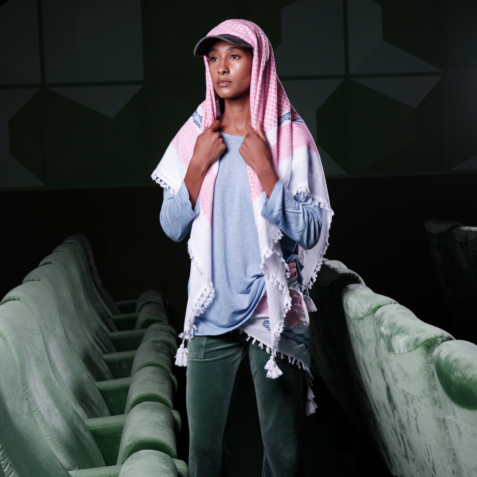 MAY PINK & WHITE BLUE FLAME COTTON KEFFIYEH