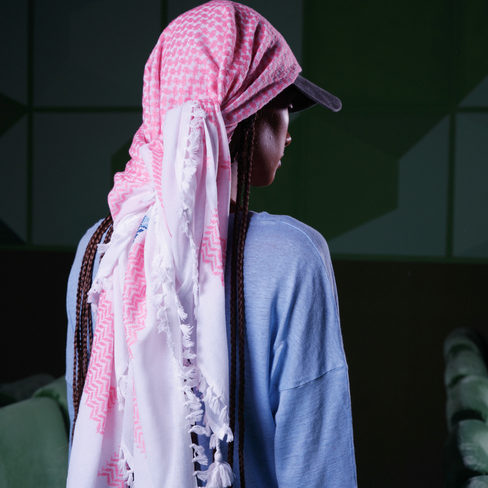 MAY PINK & WHITE BLUE FLAME COTTON KEFFIYEH