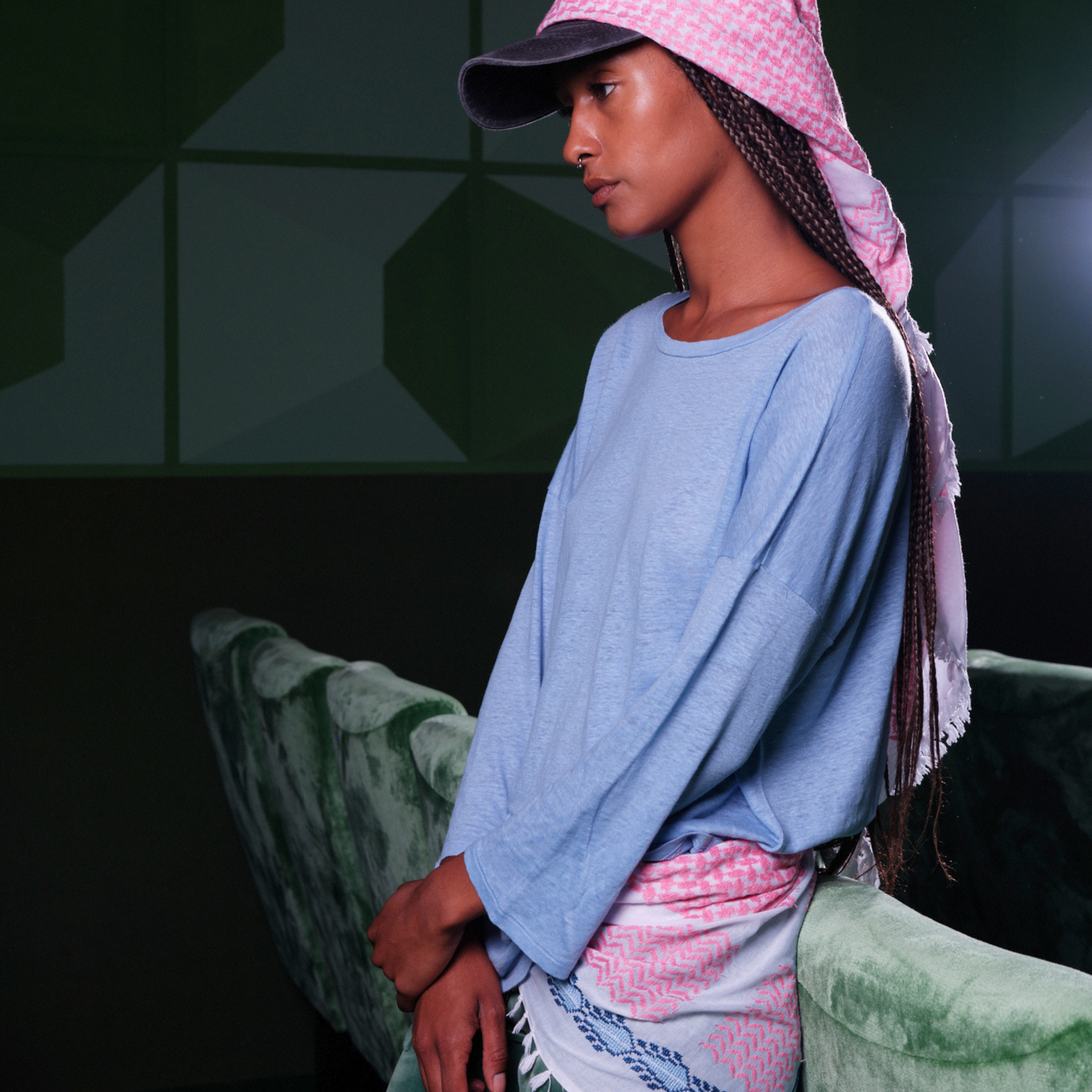 MAY PINK & WHITE BLUE FLAME COTTON KEFFIYEH