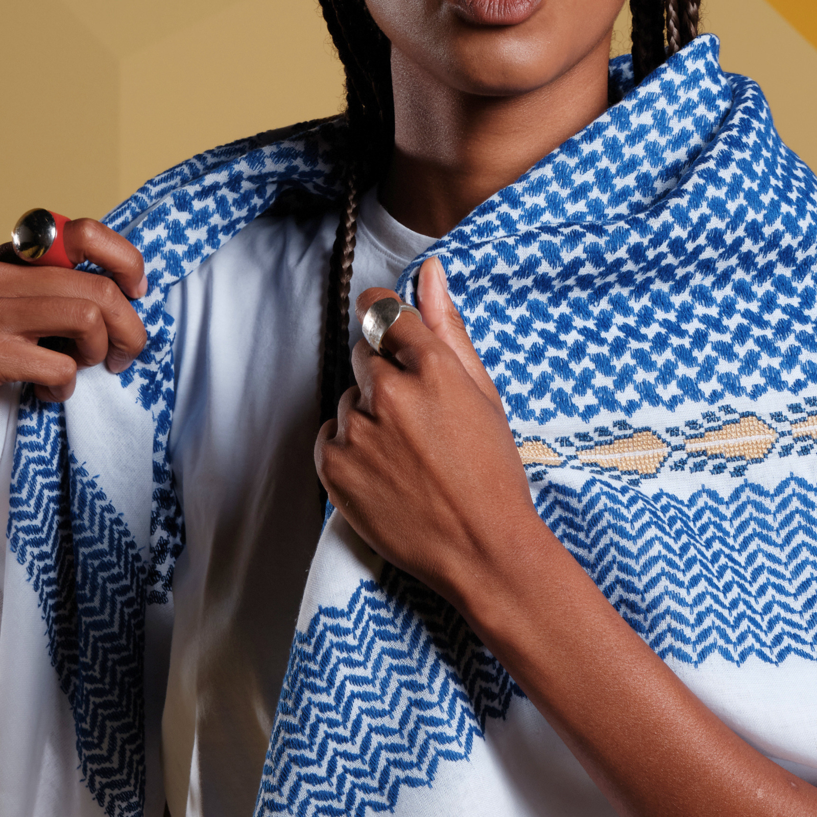 MAY BLUE & WHITE FLAME COTTON KEFFIYEH