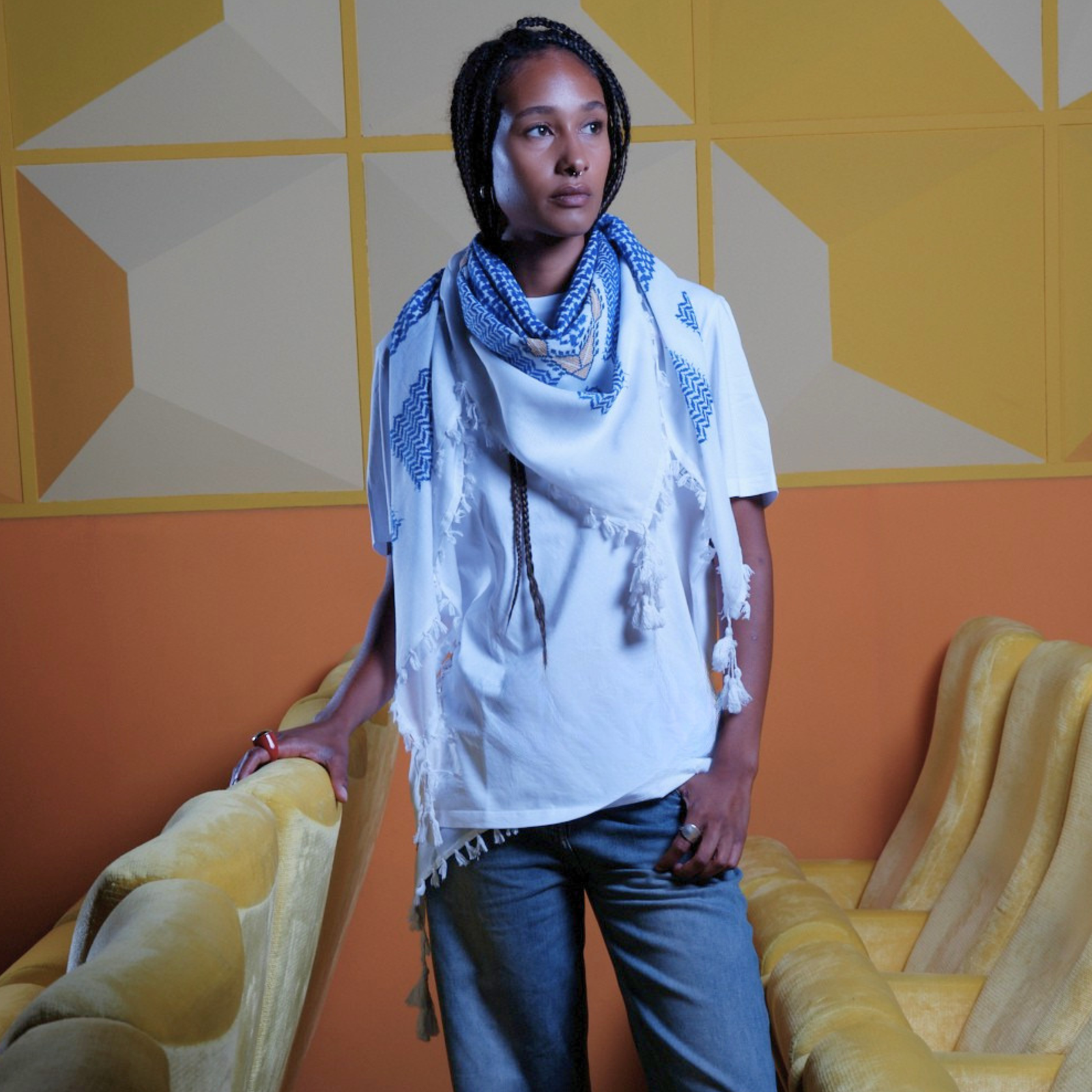 MINI BLUE & WHITE FLAME COTTON KEFFIYEH