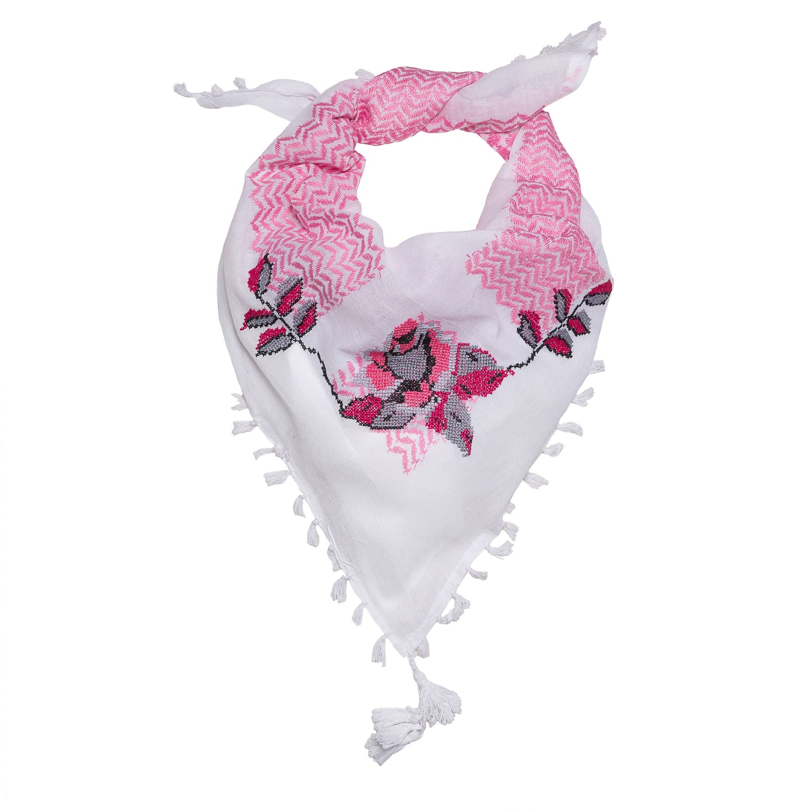 MINI PINK & WHITE ROSE COTTON KEFFIYEH