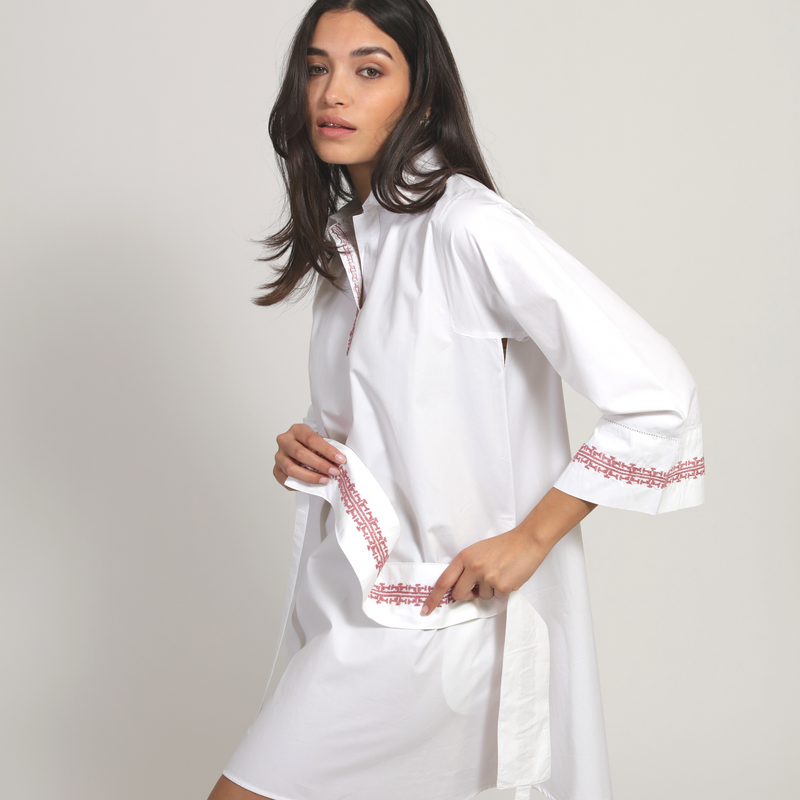 POLO COLLAR | WHITE SHORT COTTON DRESS | IBRAHIM