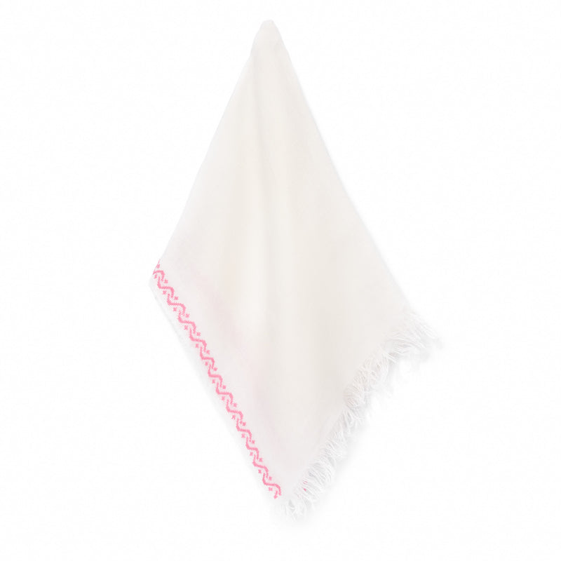 WHITE LINEN SHAWL BABY PINK WAVES