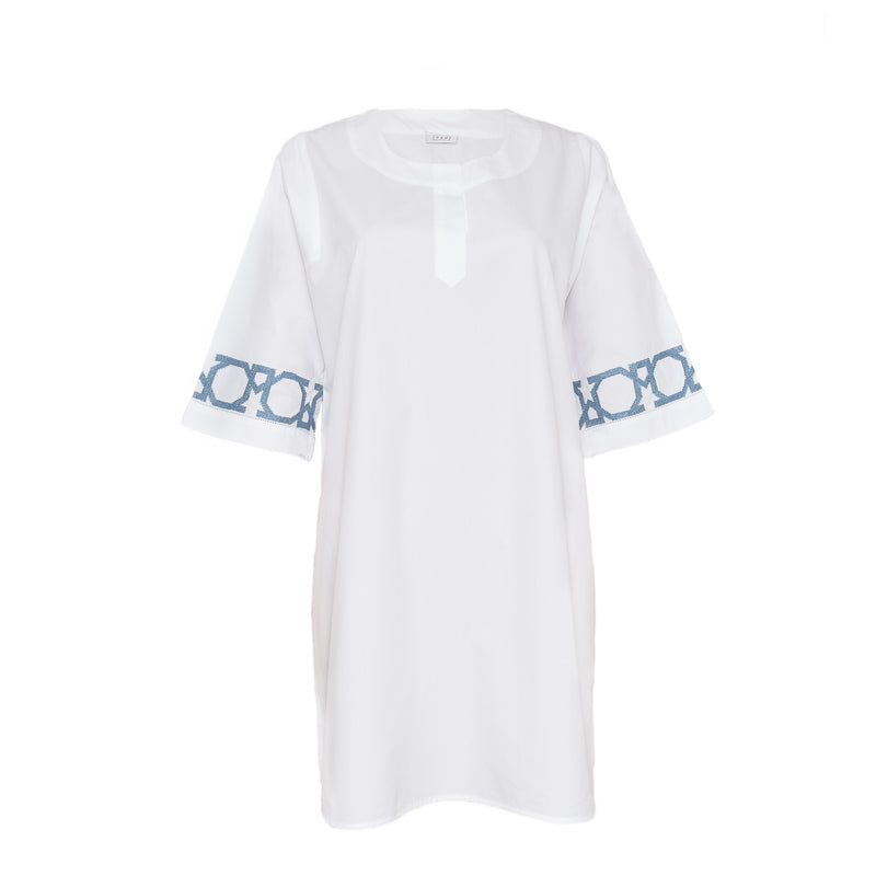 ESMERALDA | WHITE SHORT COTTON DRESS | BLUE AL QUDS