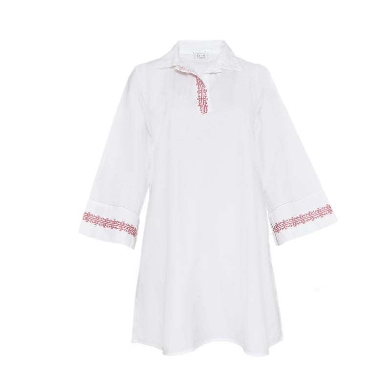 POLO COLLAR | WHITE SHORT COTTON DRESS | IBRAHIM