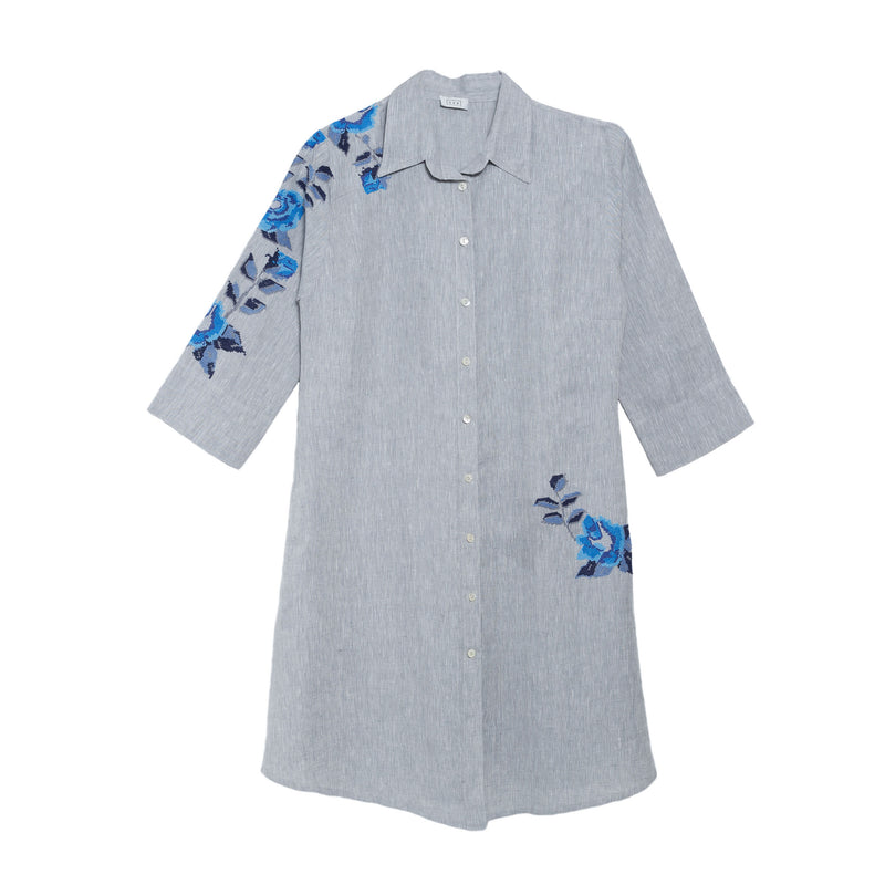 GRAY LINEN SHIRT DRESS SEA BLUE HANA ROSE