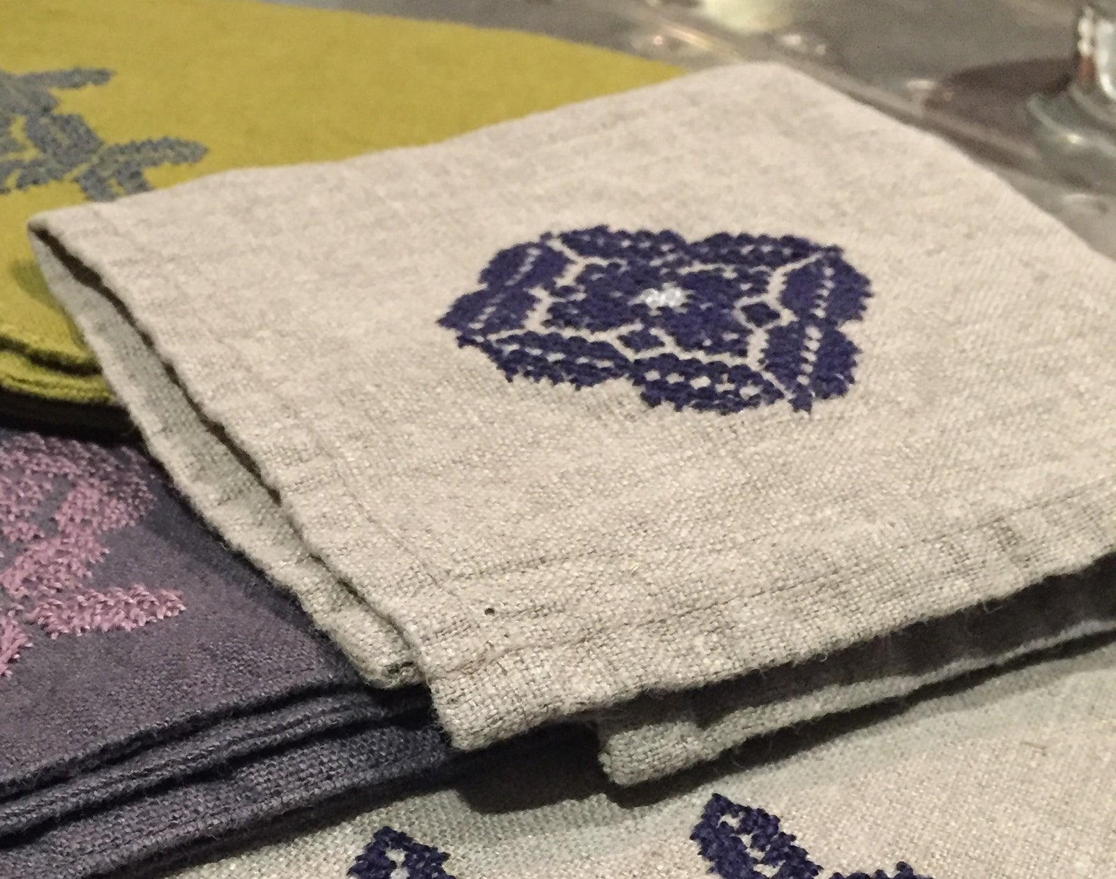 linen hand towel embroidery social enterprise